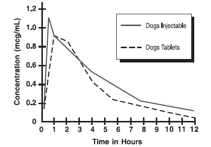 Serum Concentrations of Enrofloxacin Following a Single Oral Intramuscular Dose at 2.5 mg/kg in Dogs.