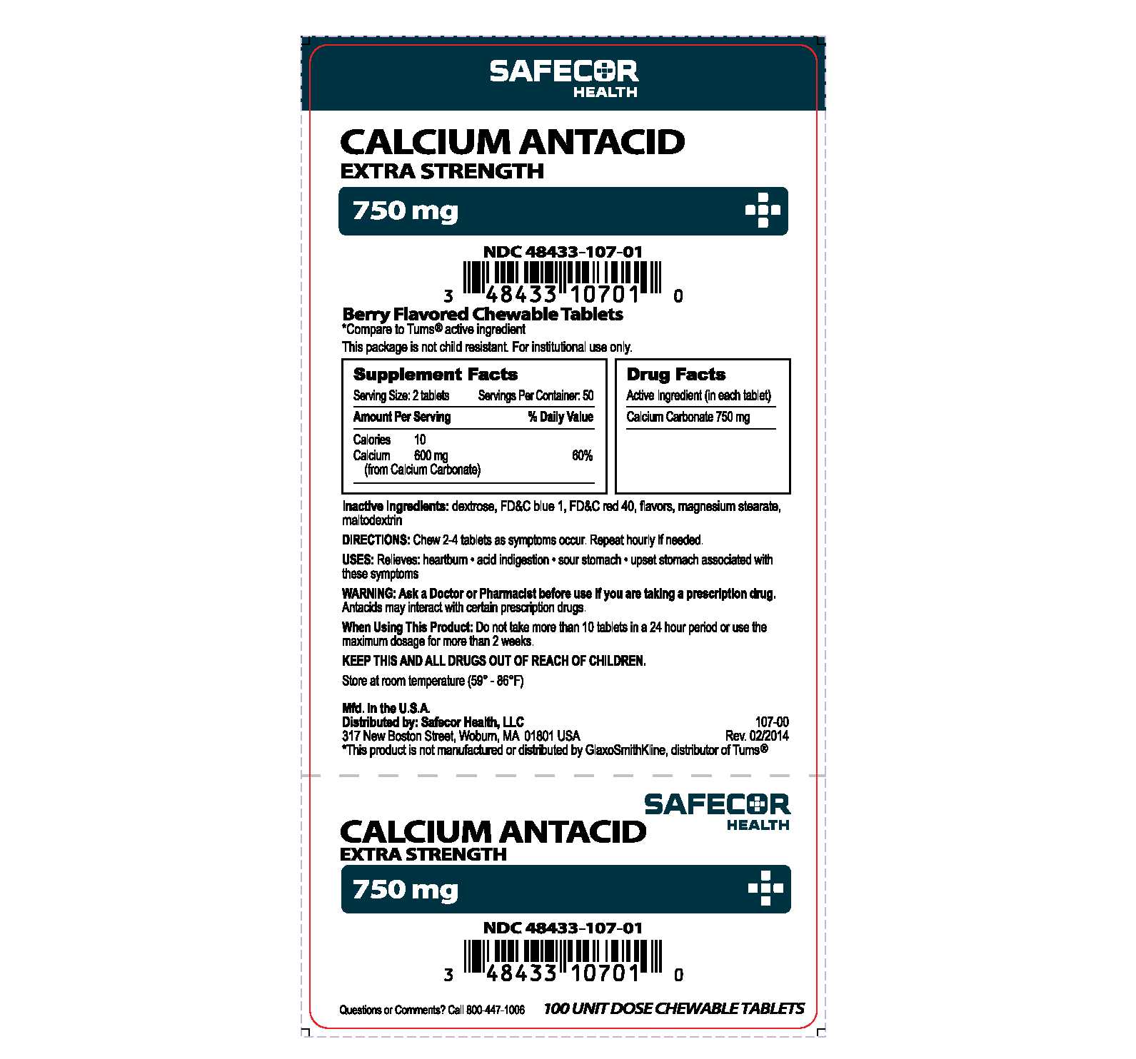 Calcium Antacid 750 mg UD box label