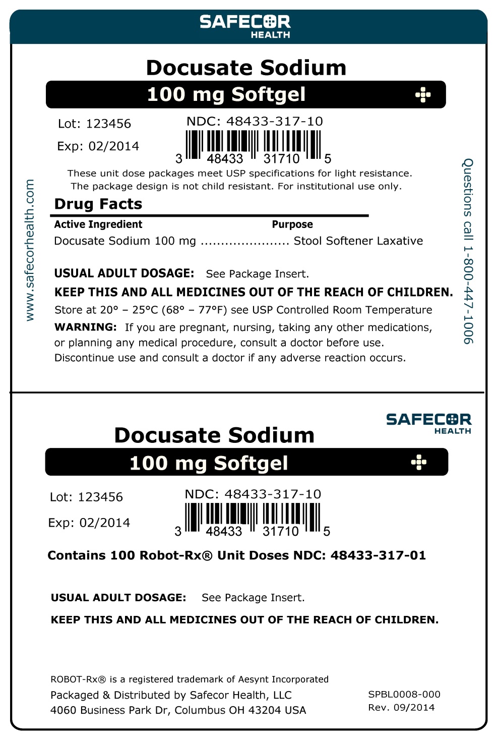 Docusate 100 mg Robot Unit Dose Box Label