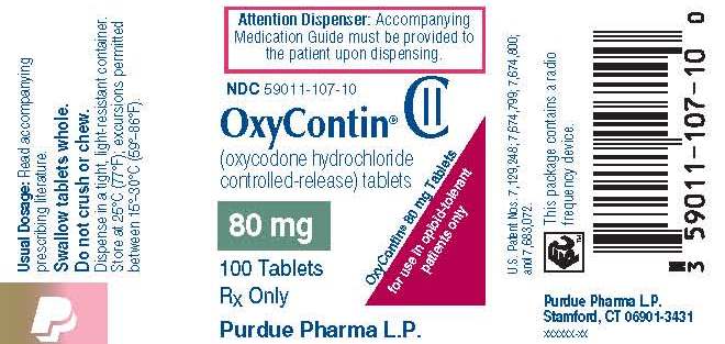 OxyContin 80mg 100 Tablets Label