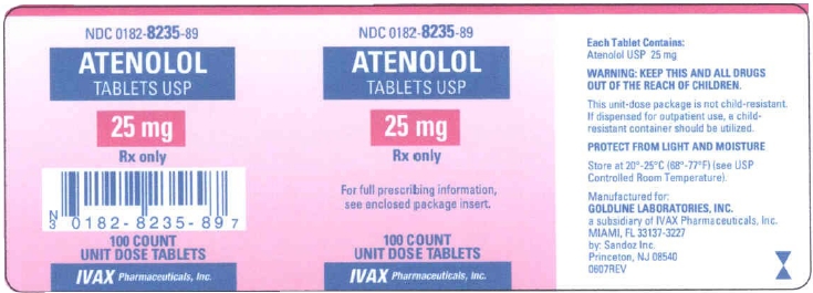 Atenolol Tablets USP 25 mg 100 Unit-Dose Carton Label
