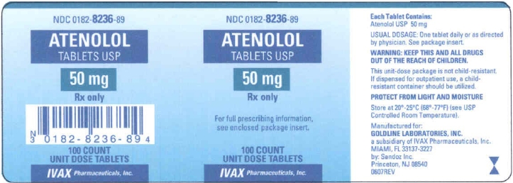 Atenolol Tablets USP 50 mg 100 Unit-Dose Carton Label
