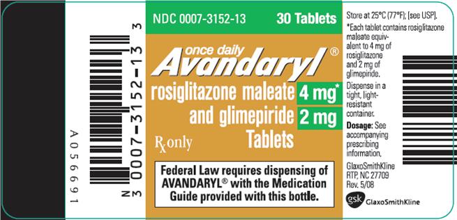 Avandaryl 4mg 2mg 30 count label