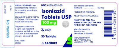 Isoniazid 100 mg x 30 Tablets - Label