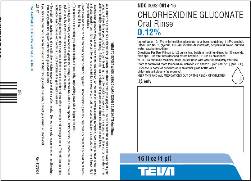 Chlorhexidine Gluconate Oral Rinse 0.12% 16 fl oz Label