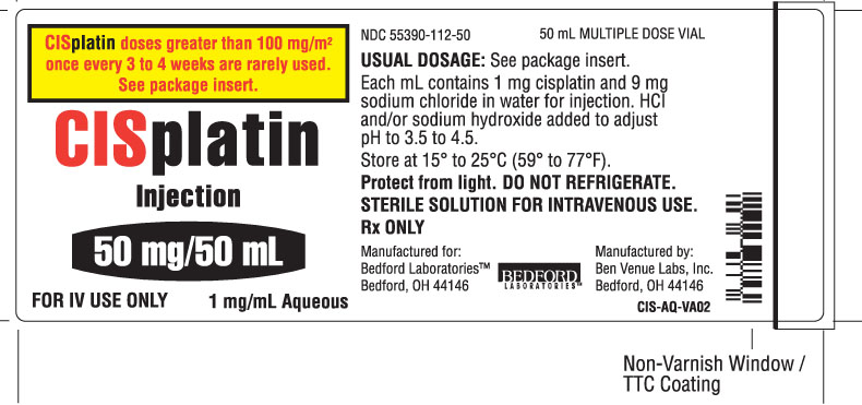 Vial label for Cisplatin Injection 50 mg per 50 mL