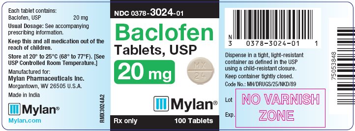 Baclofen Tablets, USP 20 mg Bottle Label
