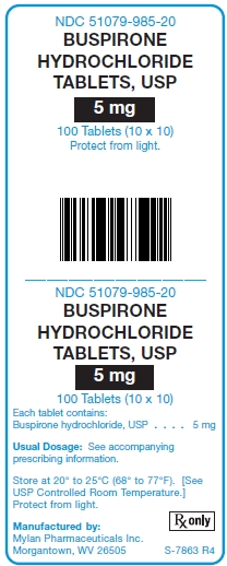 Buspirone HCl 5 mg Tablets Unit Carton Label