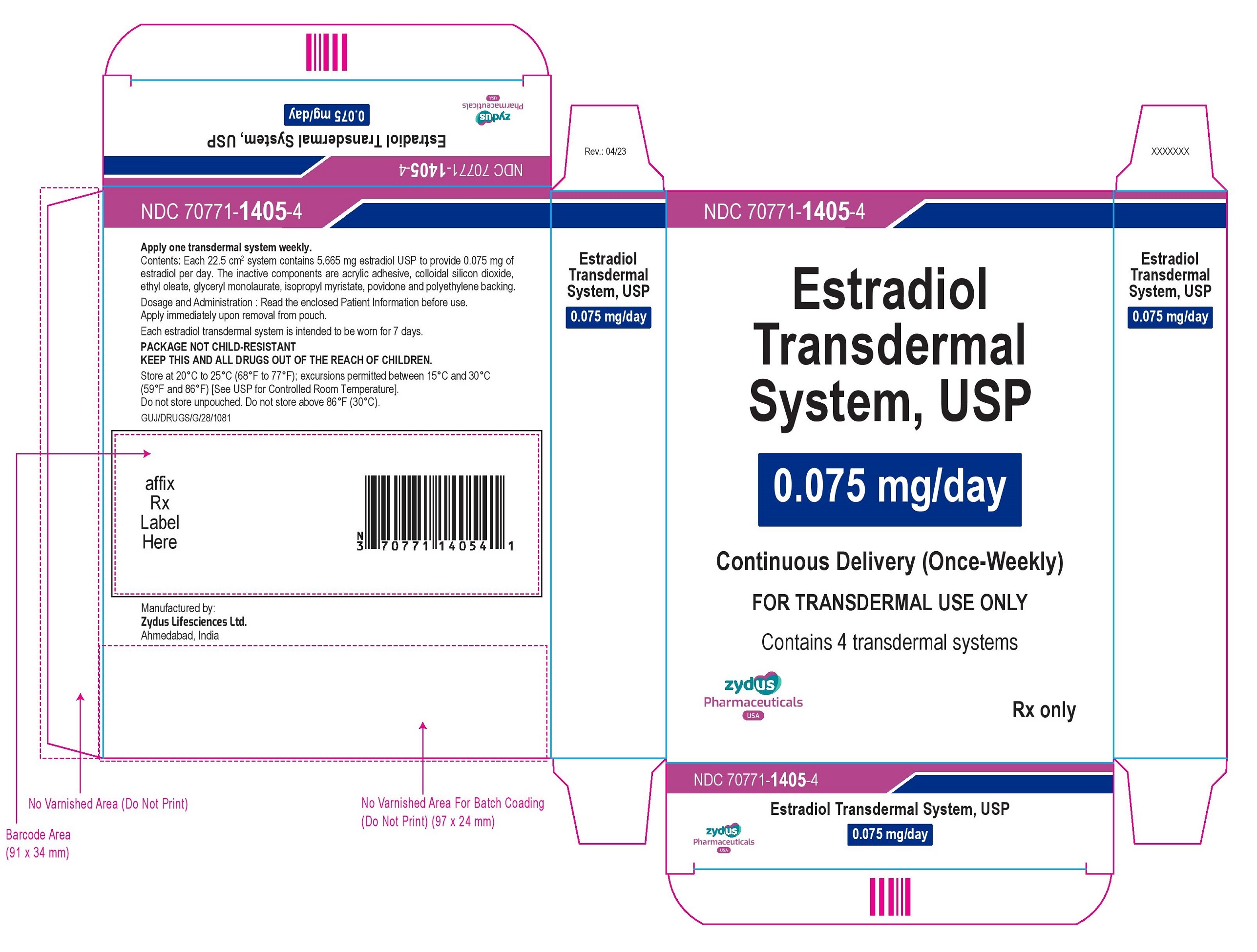 Estradiol Transdermal System USP, 0.075mg per day