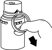 figure 1 To remove the breakaway vial cap, swing the pull ring over the top of the vial and pull down far enough to start the opening (SEE FIGURE 1.)