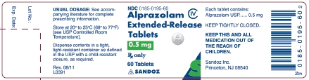 Alprazolam Extended-Release Tablets 0.5 mg, 60 tablets - label