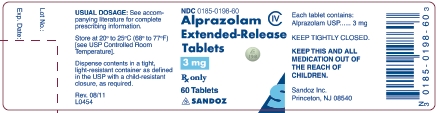 Alprazolam Extended-Release Tablets 3 mg, 60 tablets - label