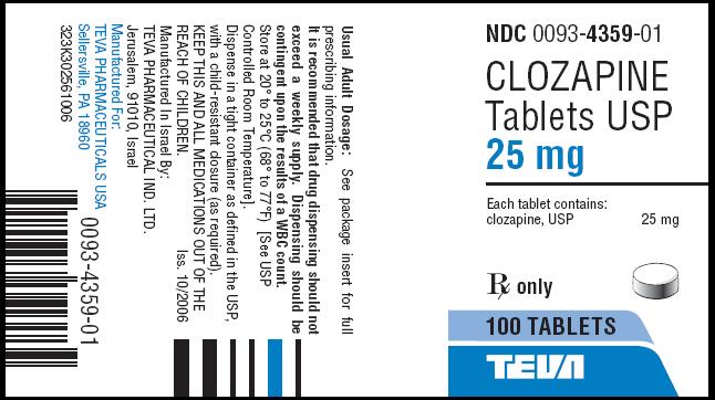 Clozapine Tablets 25mg 100s Label