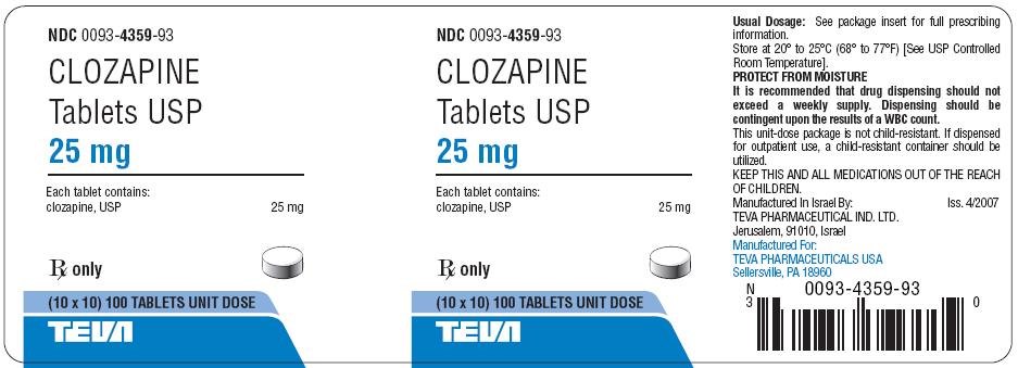 Clozapine Tablets 25mg 100s unit-dose label