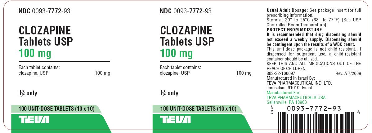 Clozapine Tablets 100mg 100s Unit-Dose label