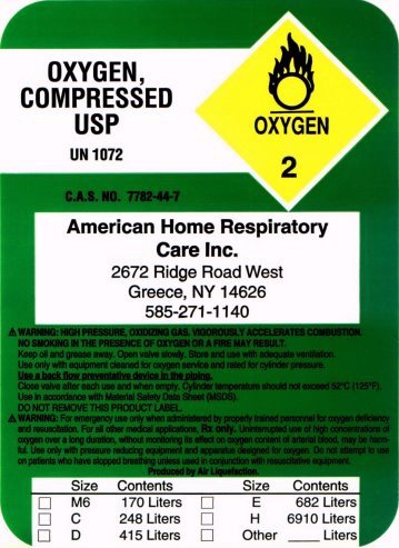 Oxygen cylinder label
