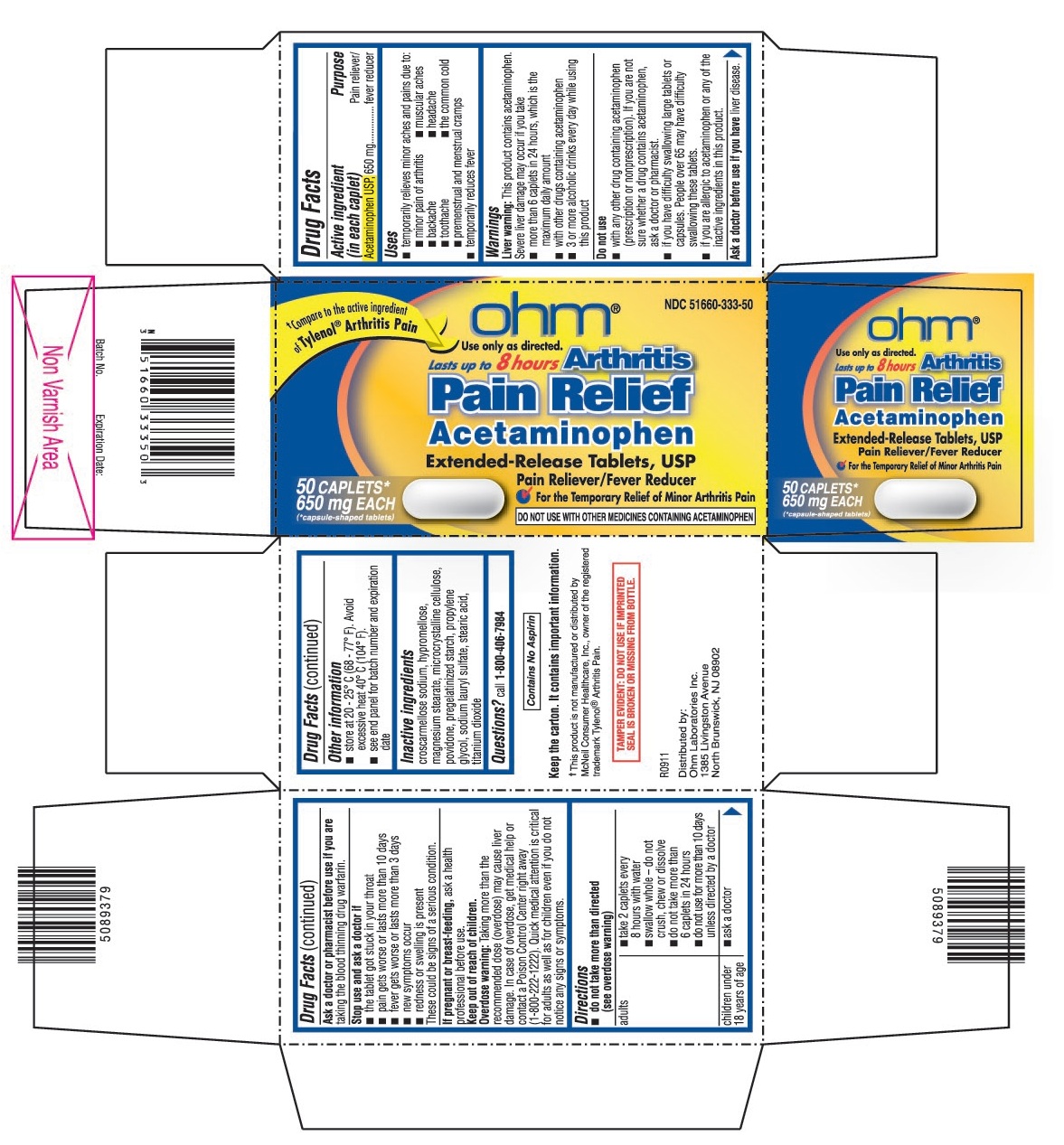 This is the 50 count bottle carton label for Acetaminophen extended-release tablets, USP.