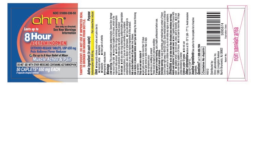 This is the 50 count bottle label for Acetaminophen 650 mg, 8 hour extended-release tablets, USP.
