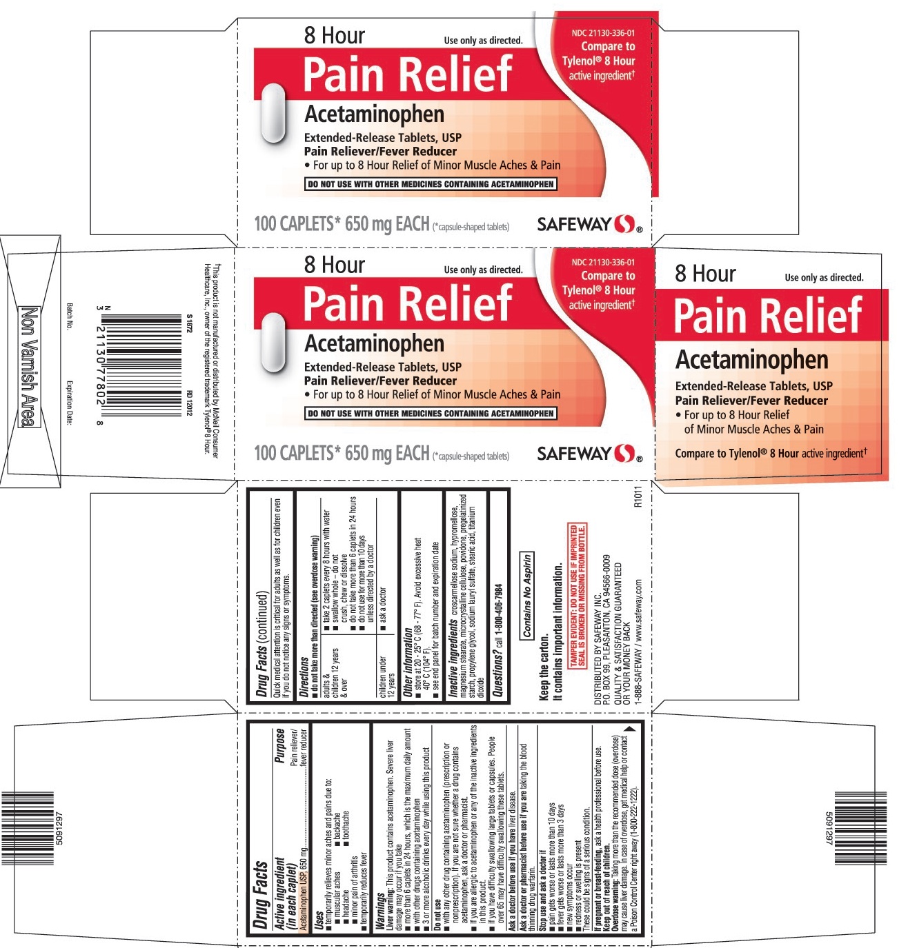 This is the 100 count bottle carton label for Safeway Arthritis 8 hour tablets.