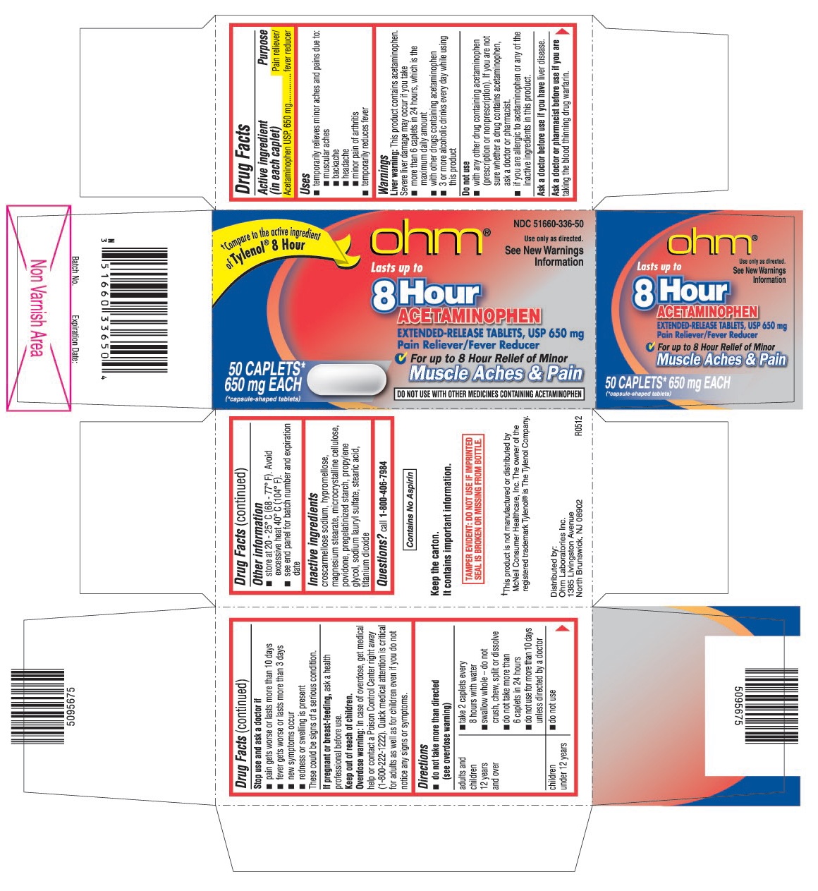 This is the 50 count bottle carton label for 8 hour, 650 mg Acetaminophen extended-release tablets, USP.