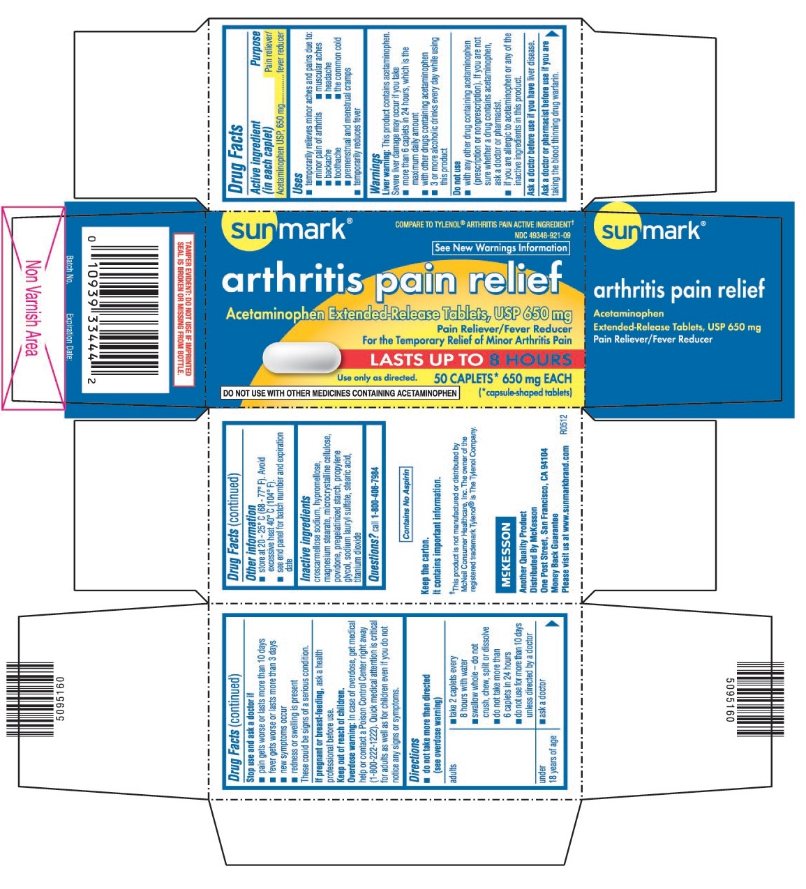 This is the 50 count bottle carton label for Sunmark APAP Arthritis.
