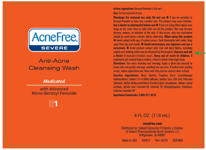 AcneFree Severe Cleansing Wash Bottle Label