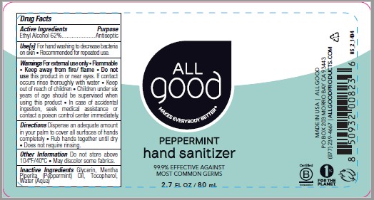 All Good Peppermint Hand Sanitizer 2.7 fl oz