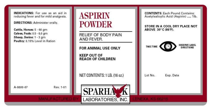 Aspirin Powder label