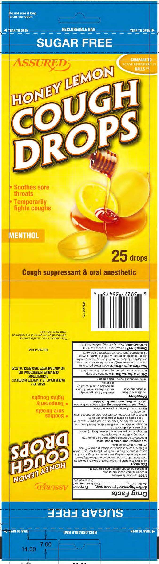 Assured SF Honey Lemon 25ct Cough Drops
