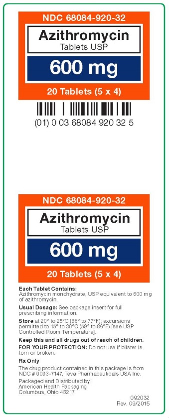 Azithromycin Tablets USP 600 mg label