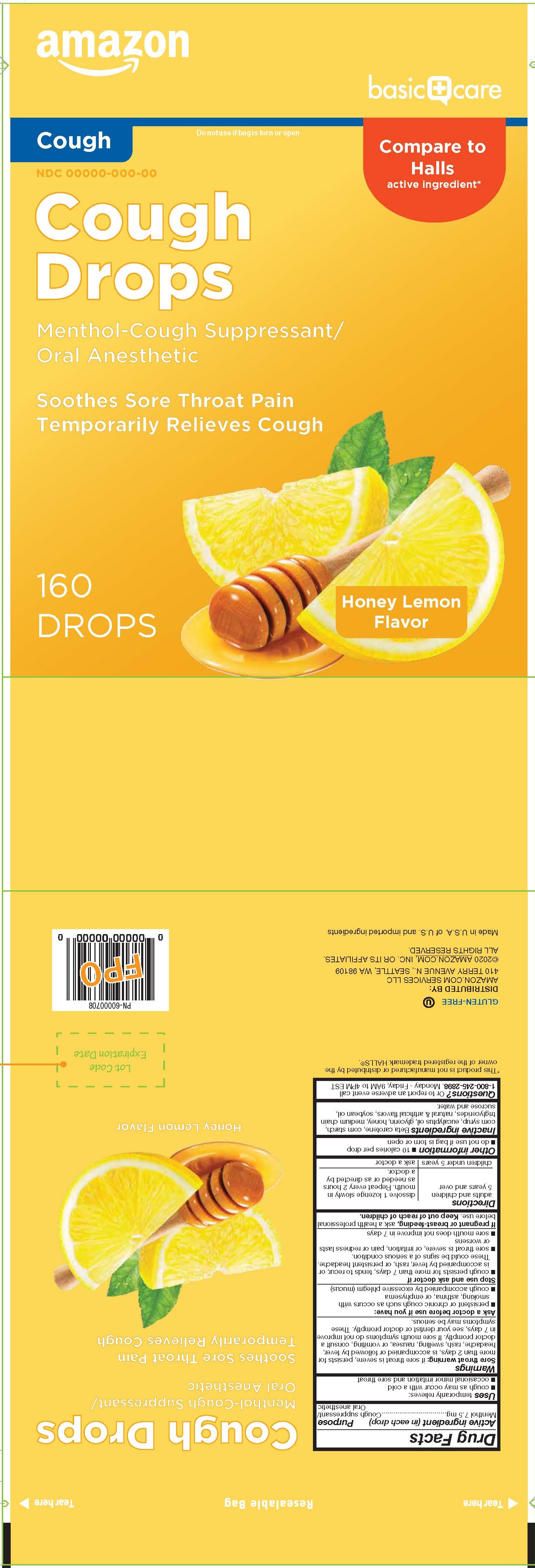 Basic Care Honey Lemon 160ct Cough Drops