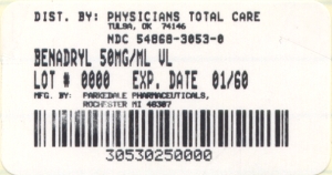 image of Benadryl 1mL vial package label