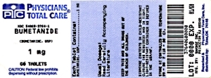 image of Bumetanide 1mg package label