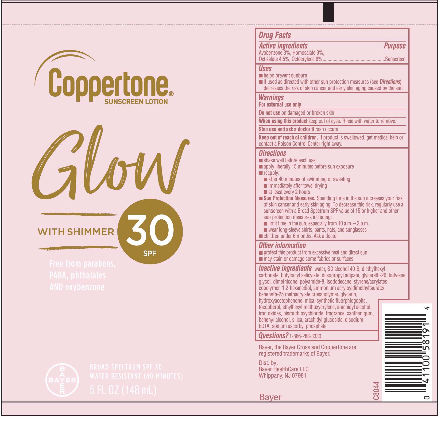 Coppertone Glow SPF 30 5 oz. label