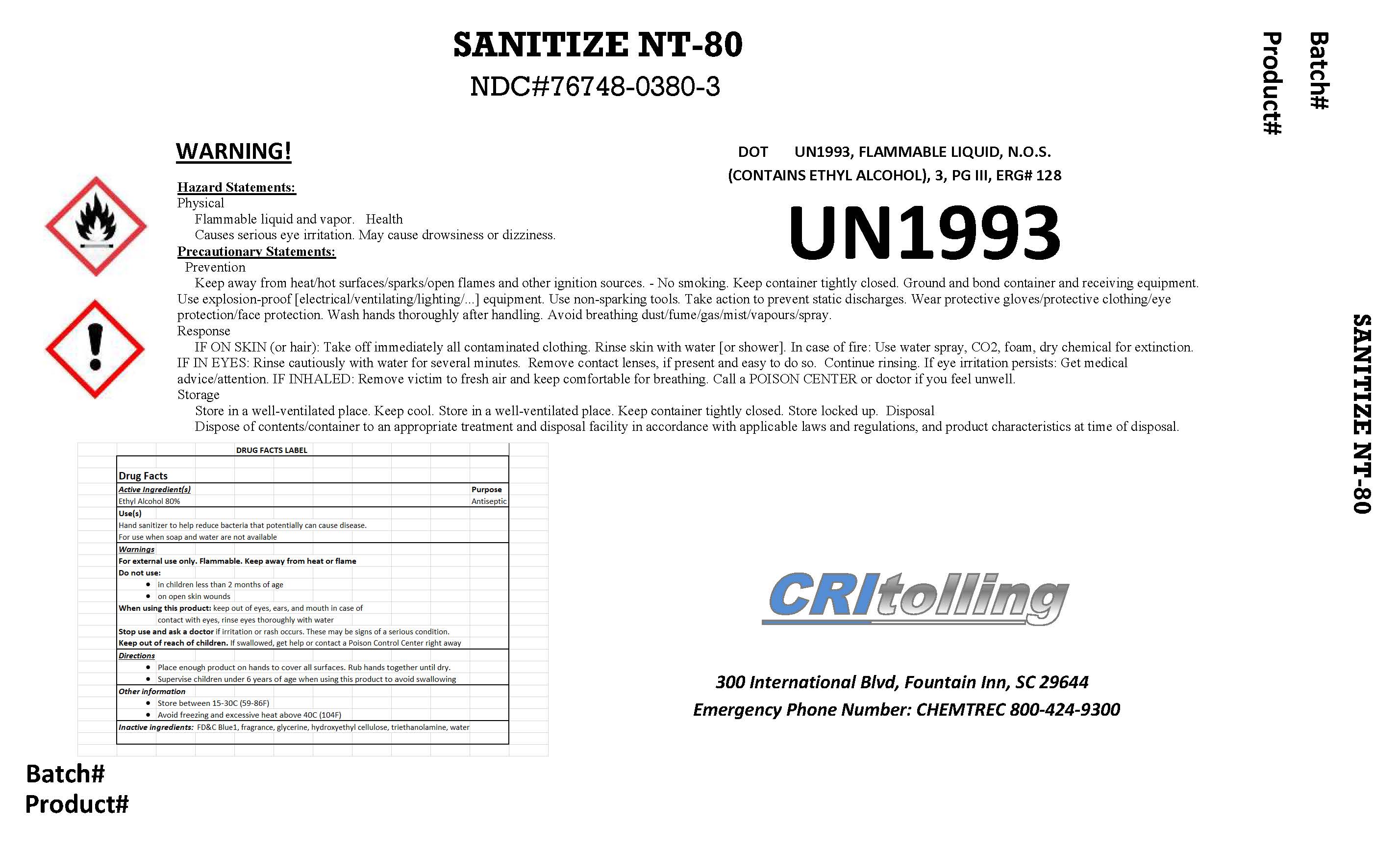 SANITIZE NT-80 76748-0380-3