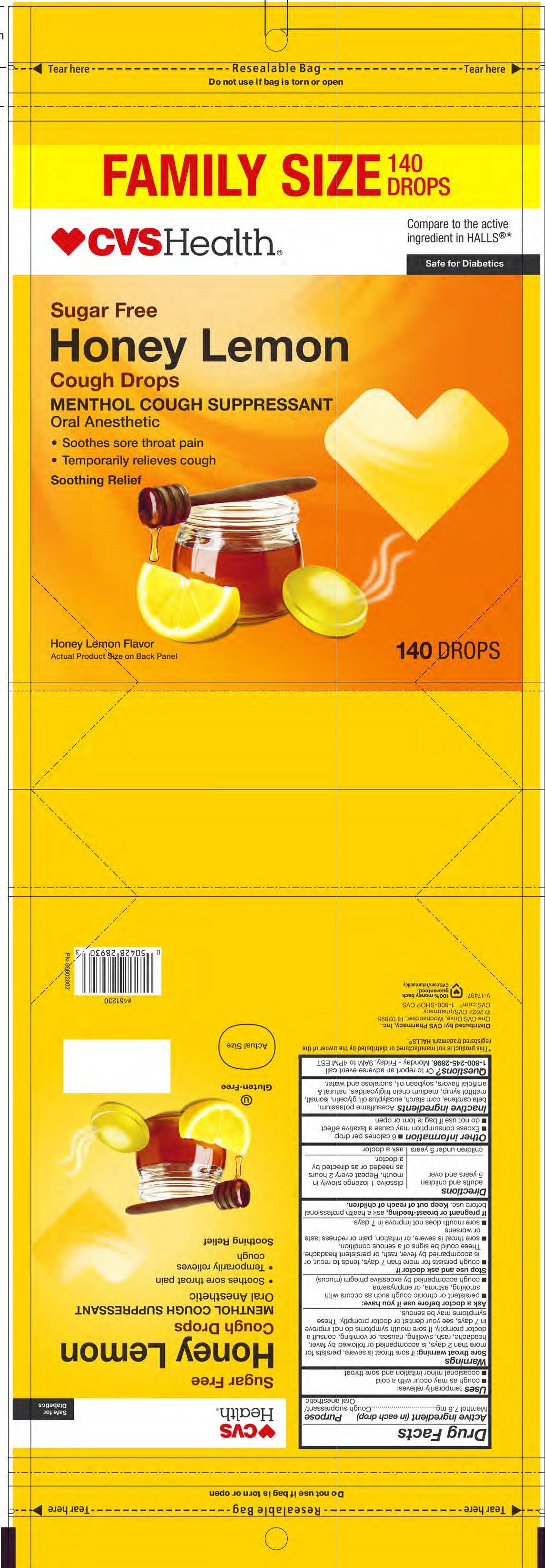 CVS SF Honey Lemon 140ct Cough Drops