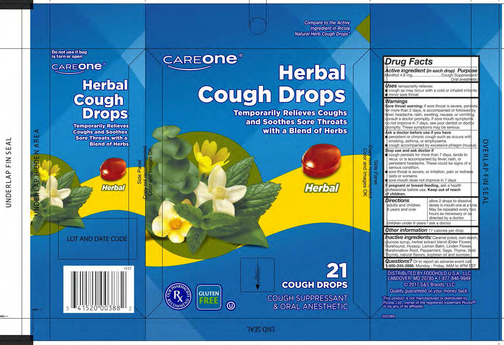 CareOne Herbal 21ct Cough Drops
