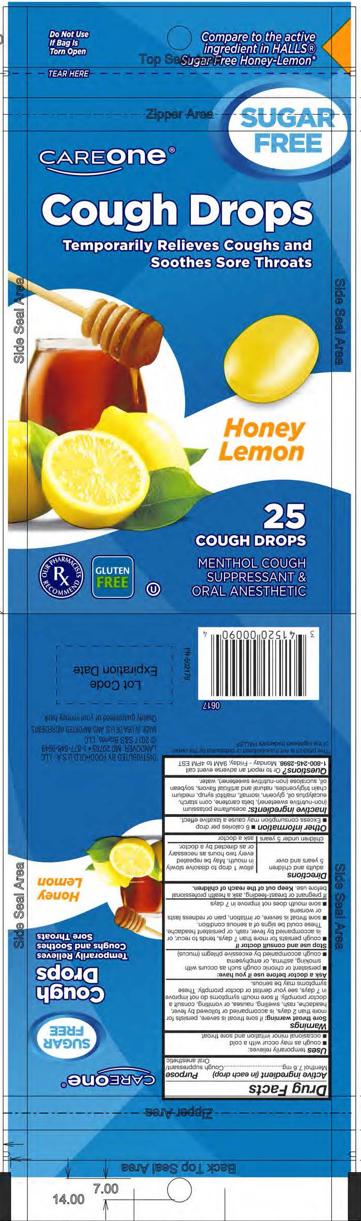 CareOne SF Honey Lemon 25ct Cough Drops