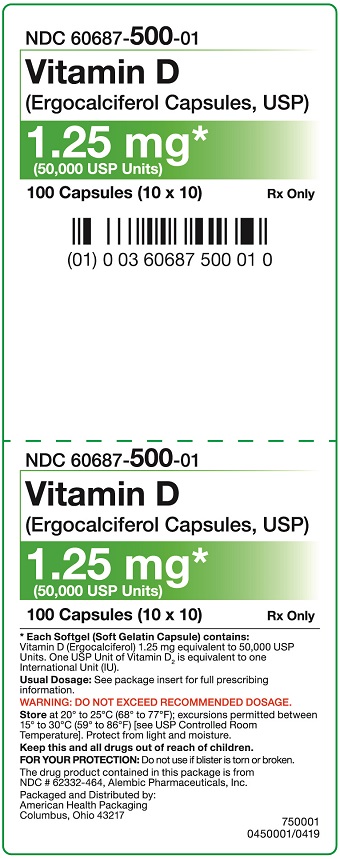 1.25 mg Vitamin D (Ergocalciferol) Capsules Carton