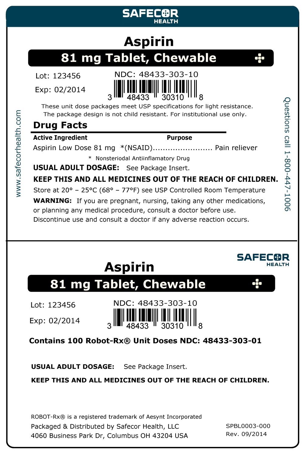 Chewable Aspirin 81 mg Robot Unit Dose Box Label