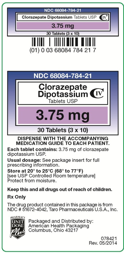 Clorazepate Dipotassium Tablets USP, 3.75 mg label