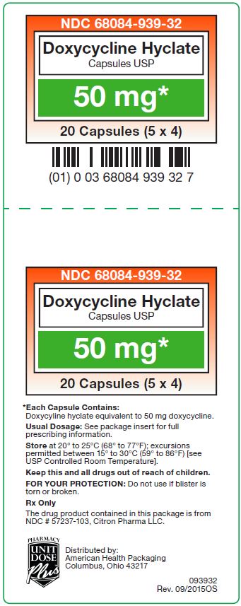 Doxycycline Hyclate Capsules USP 50 mg carton label