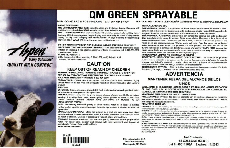 EXL Lab QM Green Spray Label