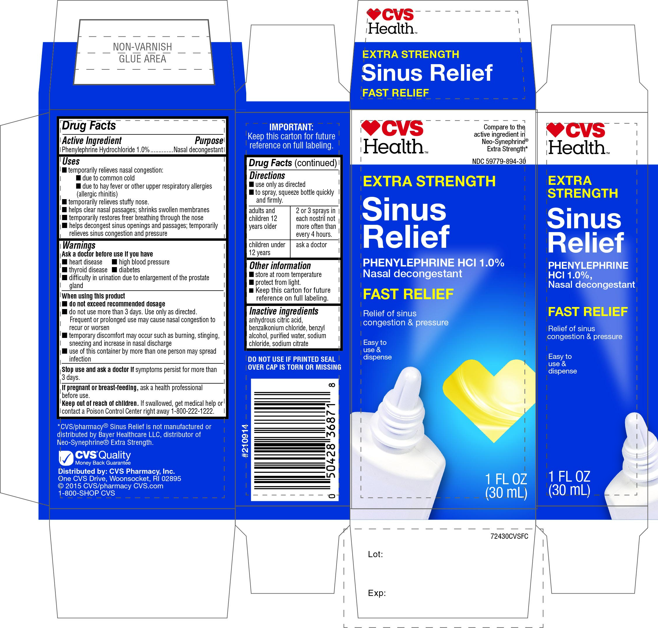 CVS Health Extra Strength Sinus Relief  Phenylephrine HCl 1.0% 1 FL OZ
