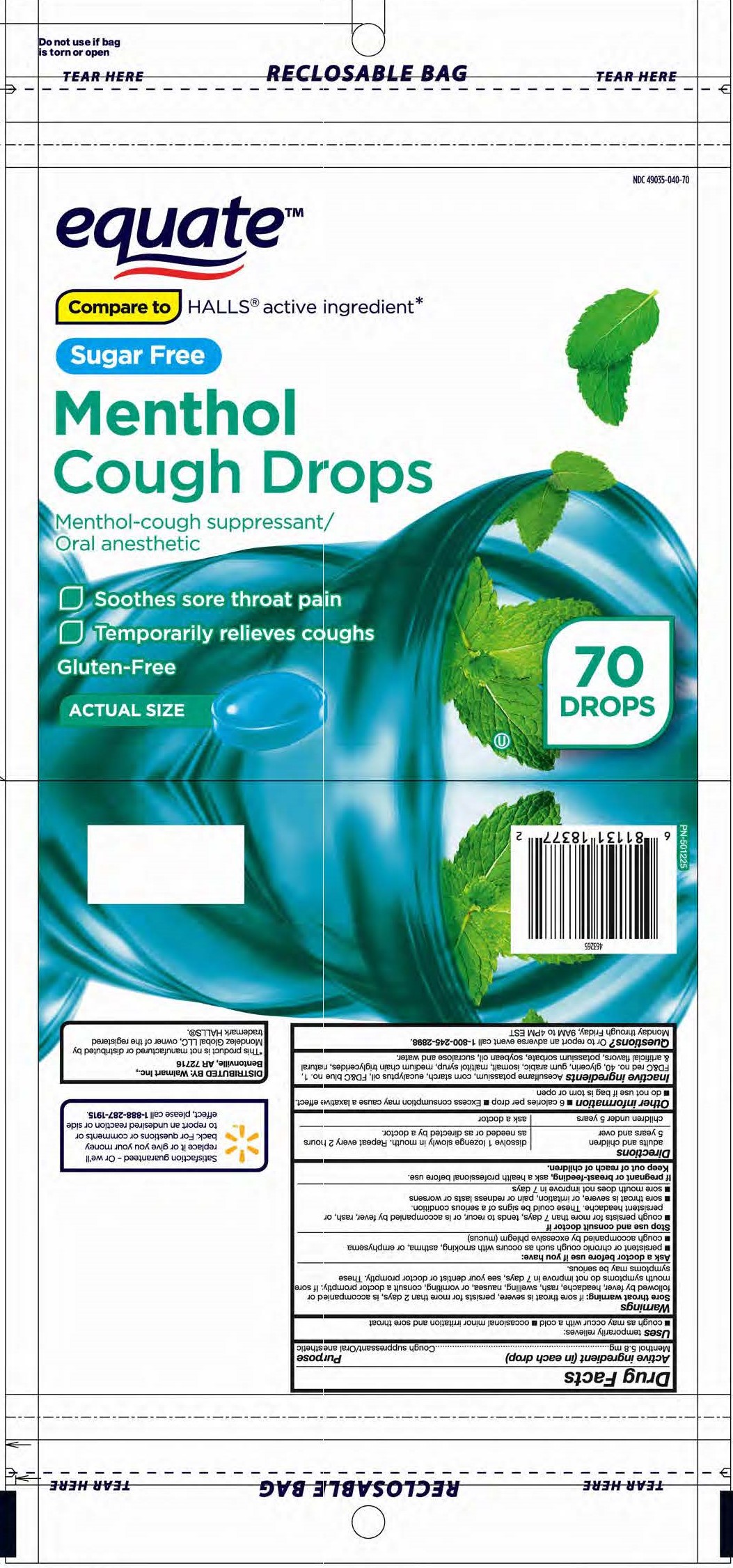 Equate SF Menthol 70ct CoughDrops