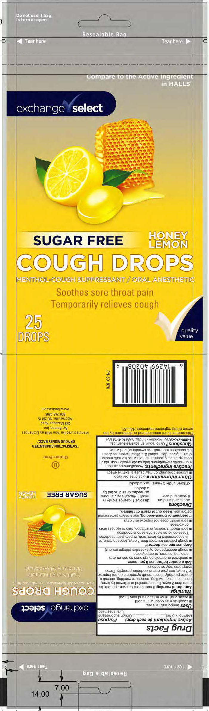 Exchange Select SF Honey Lemon 25ct cough drops