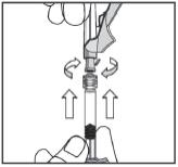 Step 4:
You must use enclosed Eclipse™ needle. Attach Needle to Syringe by twisting. Pull pink lever down and uncap needle. You are ready to inject Iprivask.
After injection, flip up pink lever to c