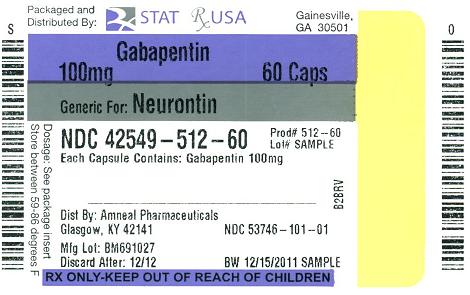 PRINCIPAL DISPLAY PANEL
NDC: 42549-512-28
Gabapentin 
100mg #28 capsule(s)
