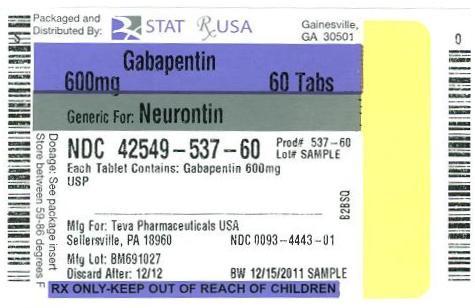 Gabapentin Tablets USP 600mg Label