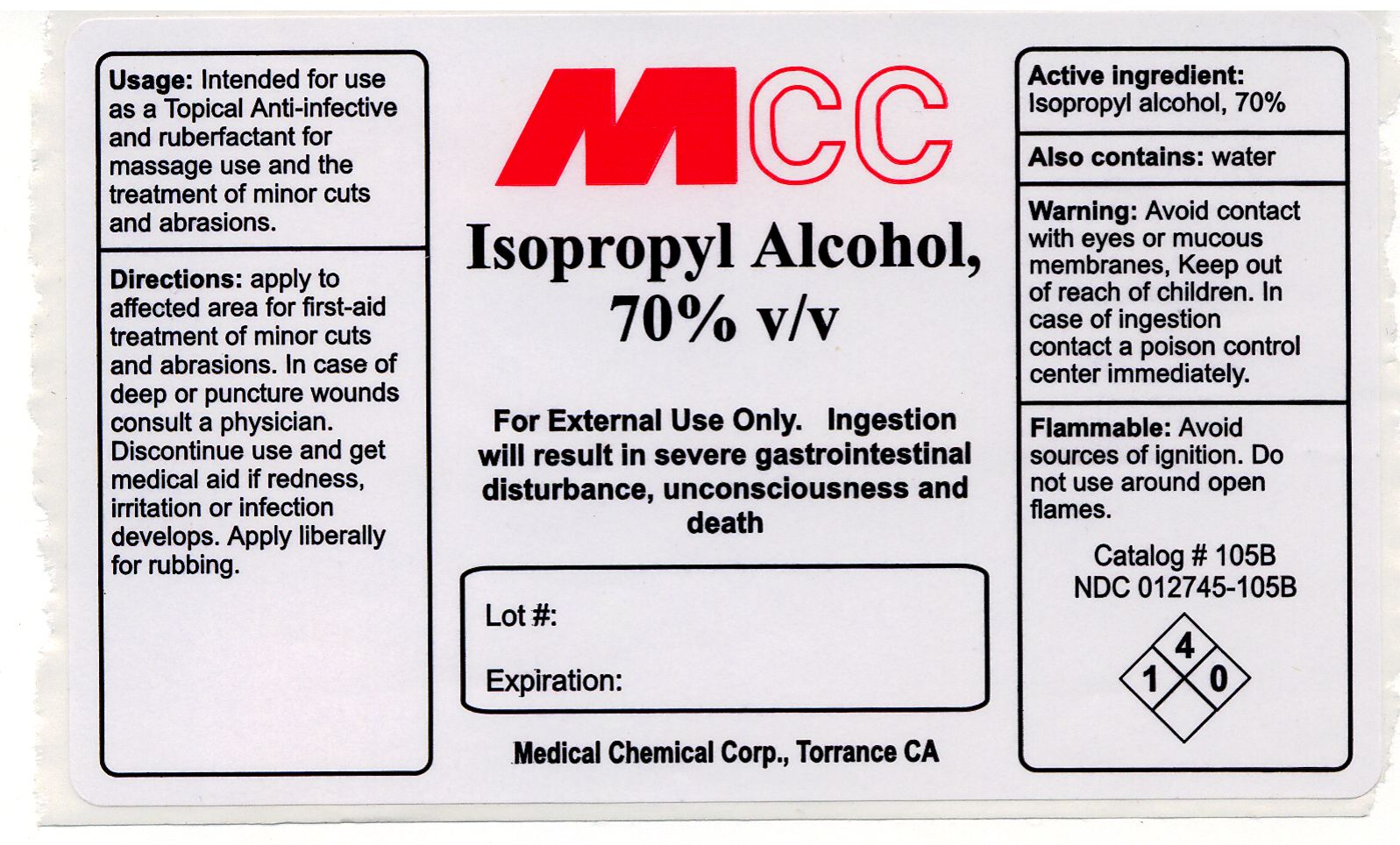 Image of Isopropyl Alcohol label